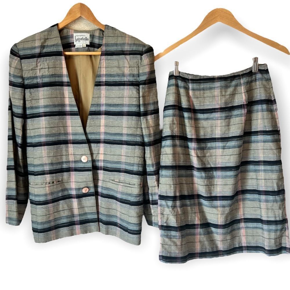Vintage Margaret Godfrey for Bagatelle Linen Blend Madras Plaid 2PC Skirt Suit